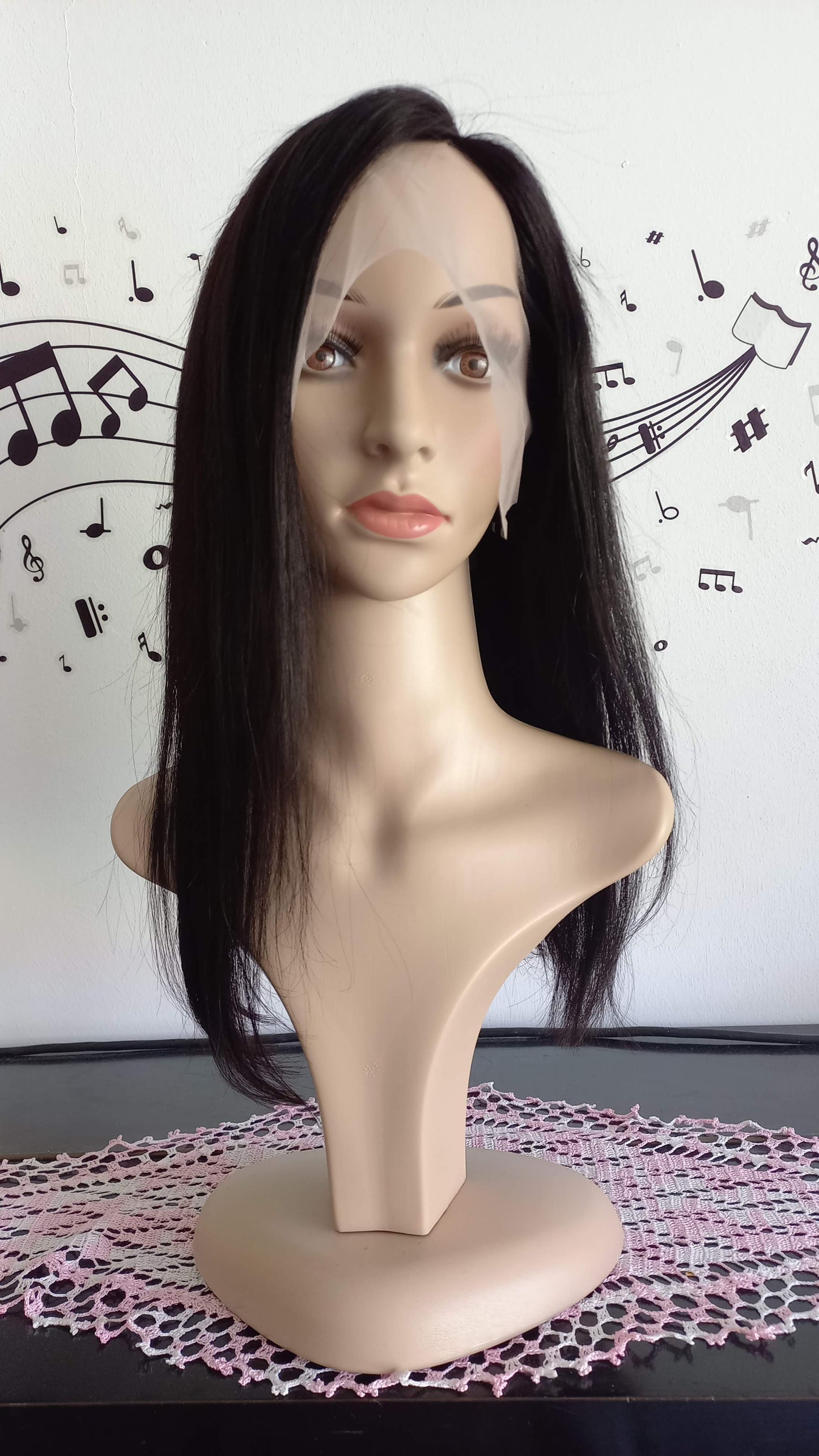 Bob Gerade Echthaar Perücke Side-Part Schwarz Braun