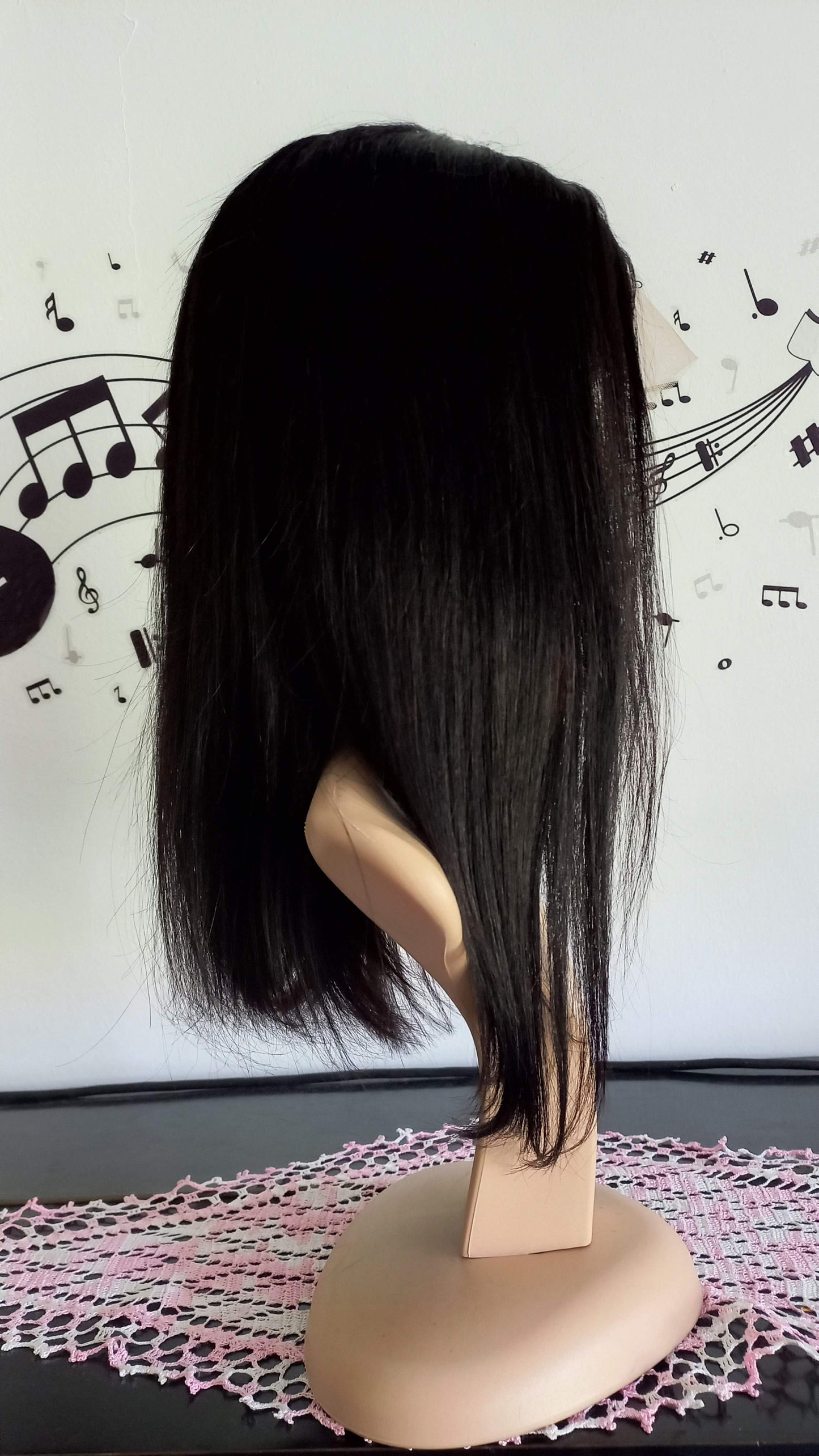 Bob Gerade Echthaar Perücke Side-Part Schwarz Braun