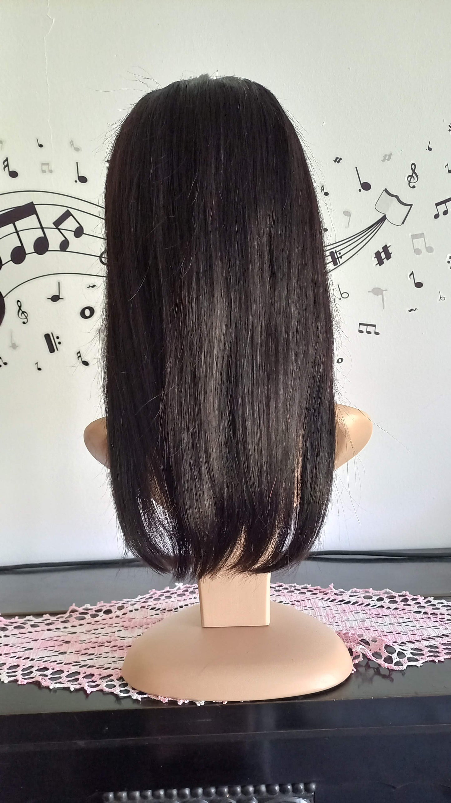 Bob Gerade Echthaar Perücke Side-Part Schwarz Braun