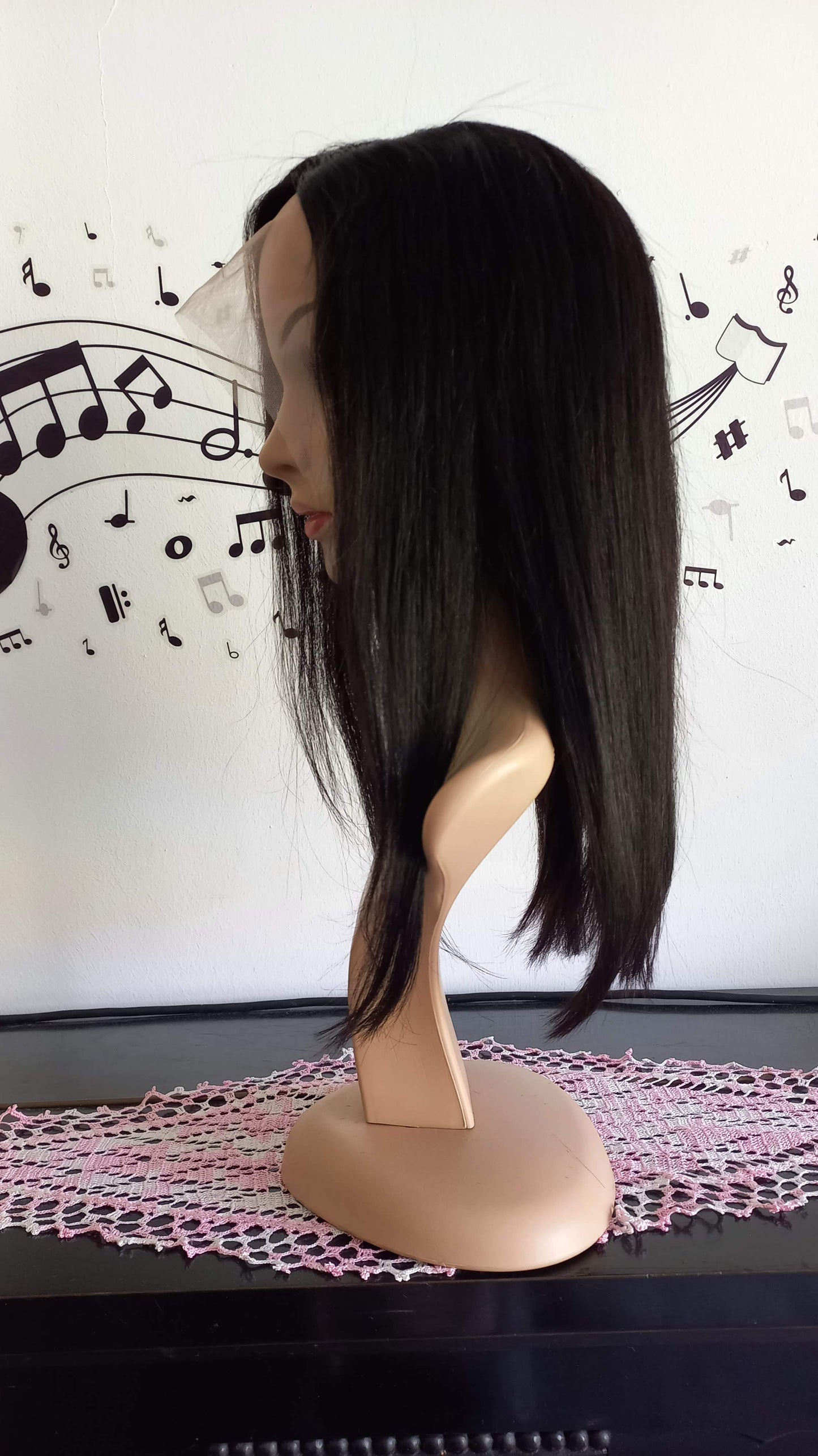 Bob Gerade Echthaar Perücke Side-Part Schwarz Braun