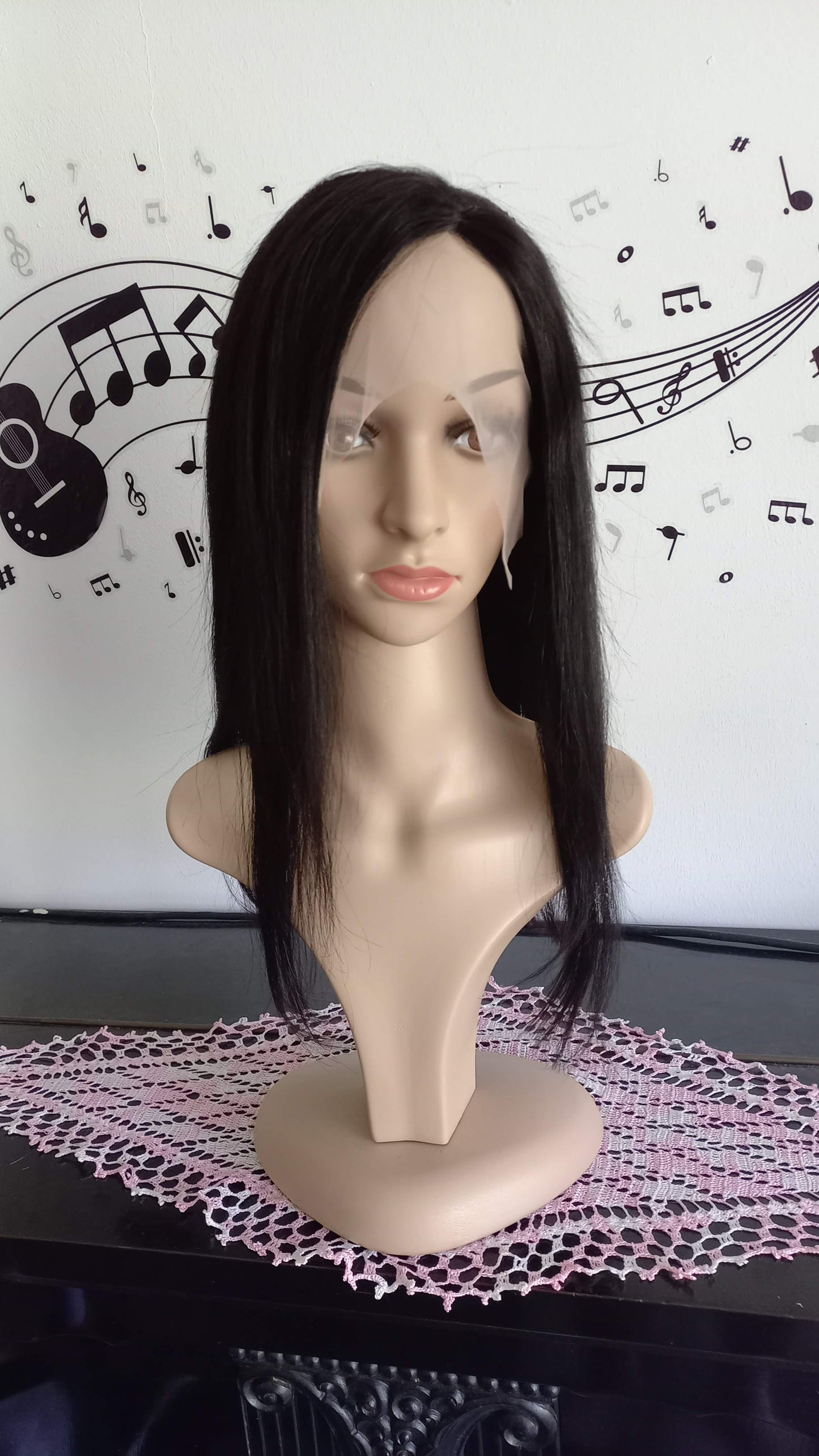 Bob Gerade Echthaar Perücke Side-Part Schwarz Braun