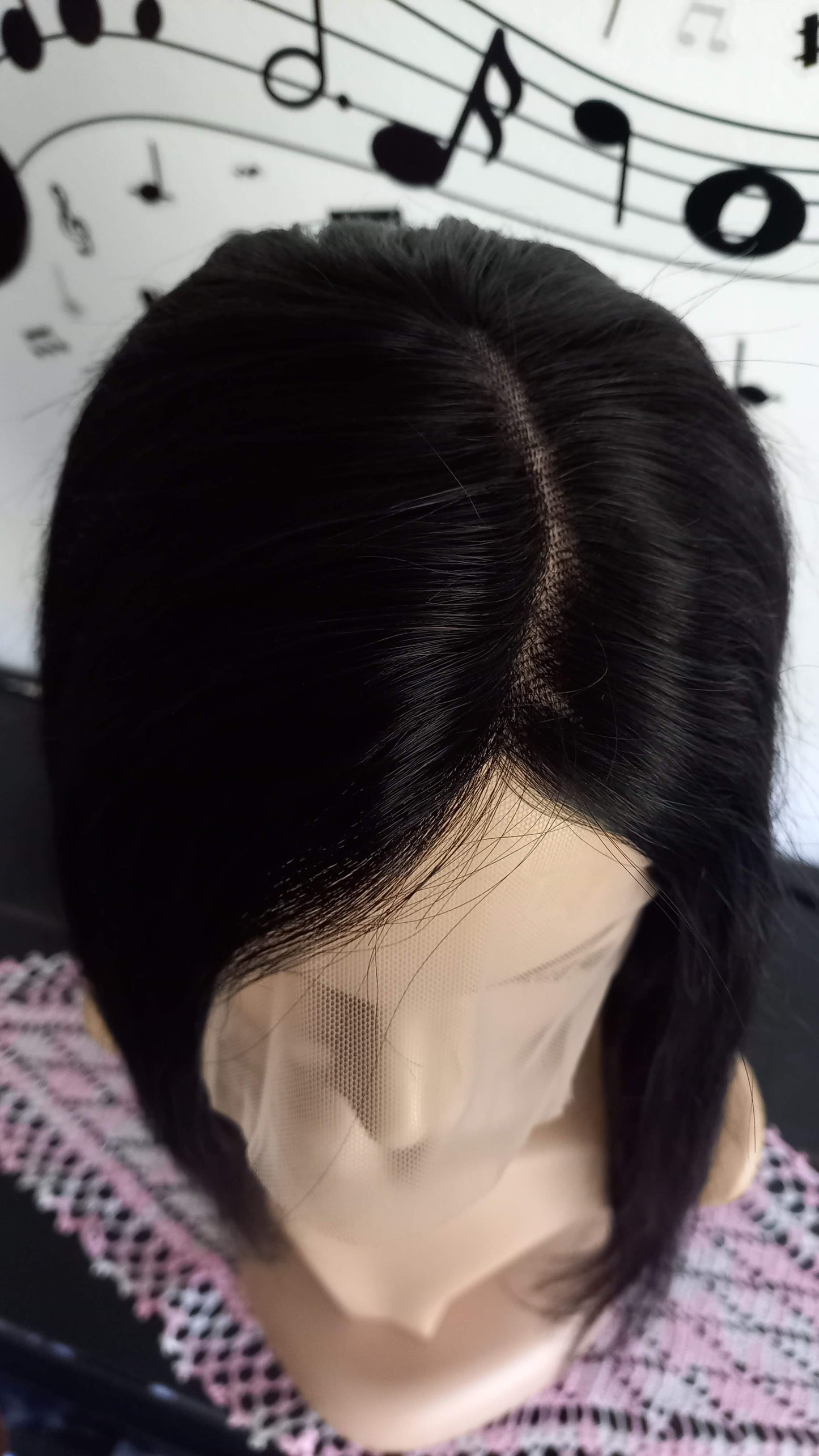 Bob Gerade Echthaar Perücke Side-Part Schwarz Braun