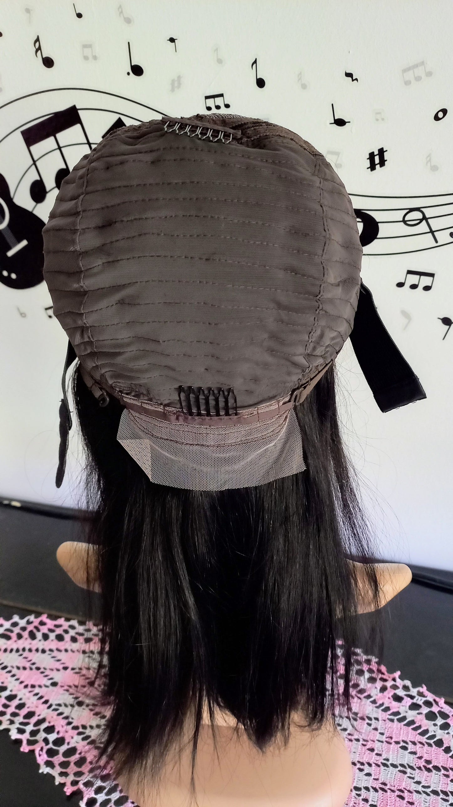 Bob Gerade Echthaar Perücke Side-Part Schwarz Braun