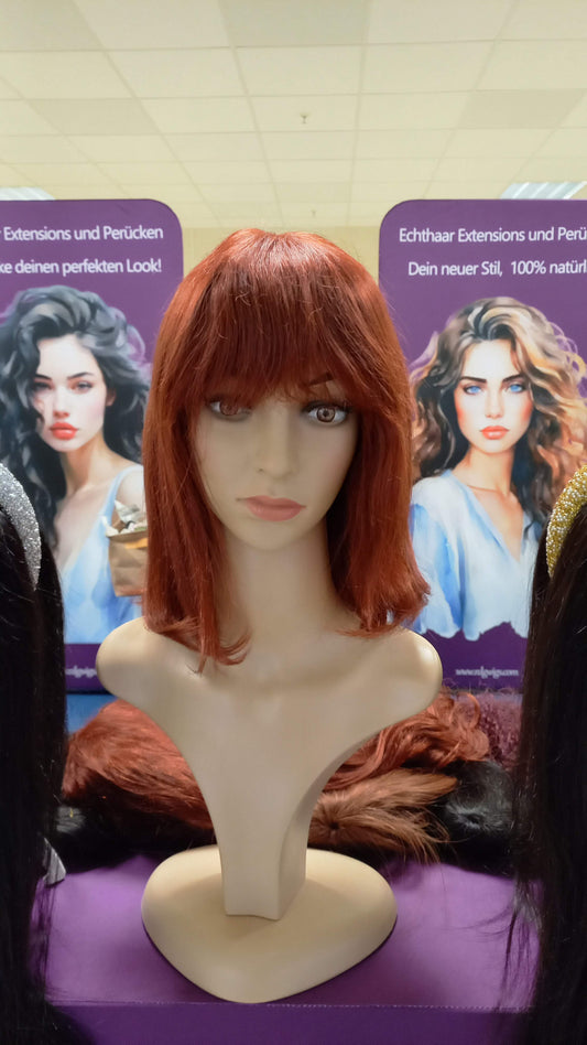 Bob Straight Human Hair Wig with Bangs Copper Red