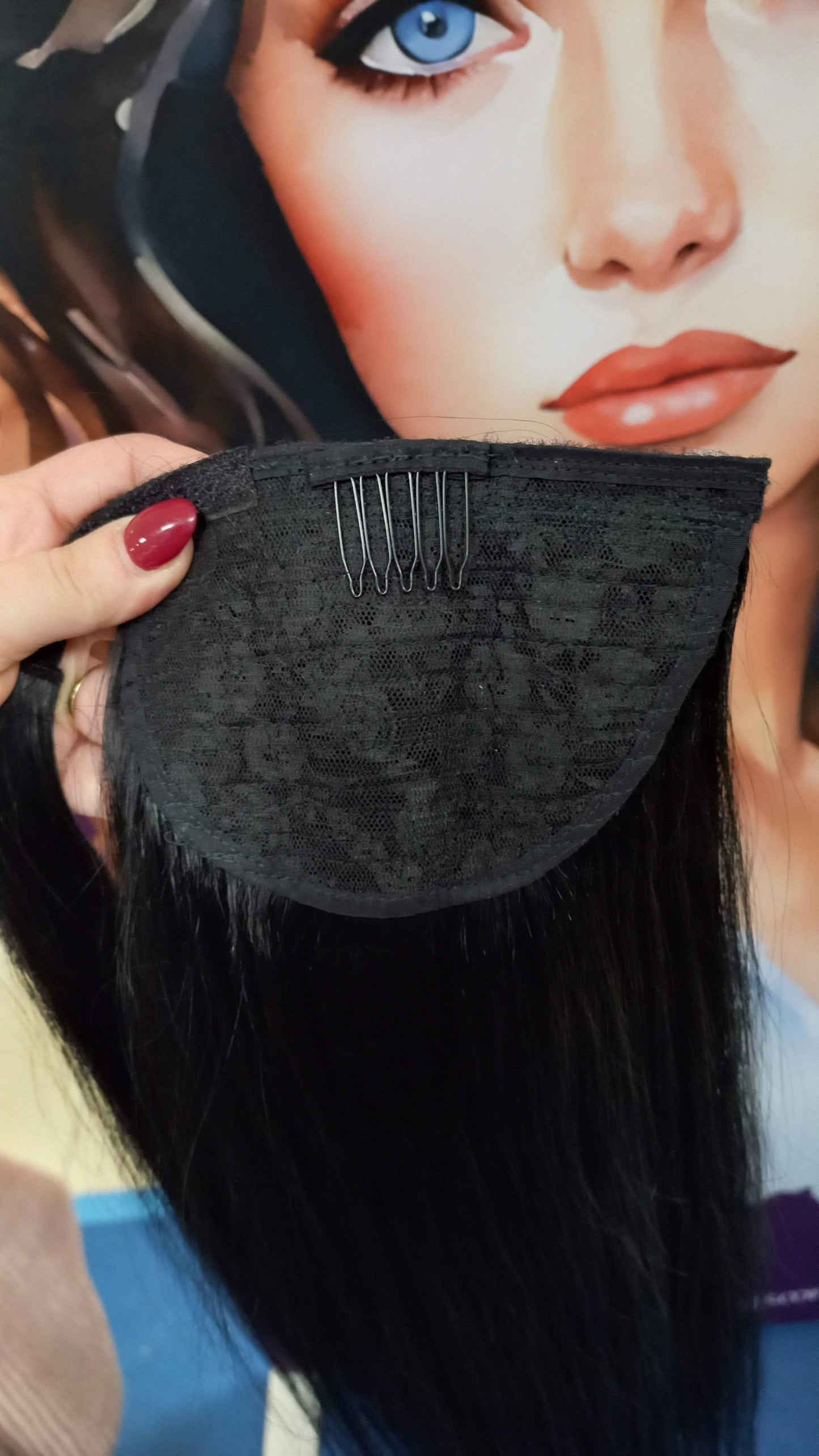 Pferdeschwanz Ponytail Clip In Russisches Echthaar Extensions Schwarz