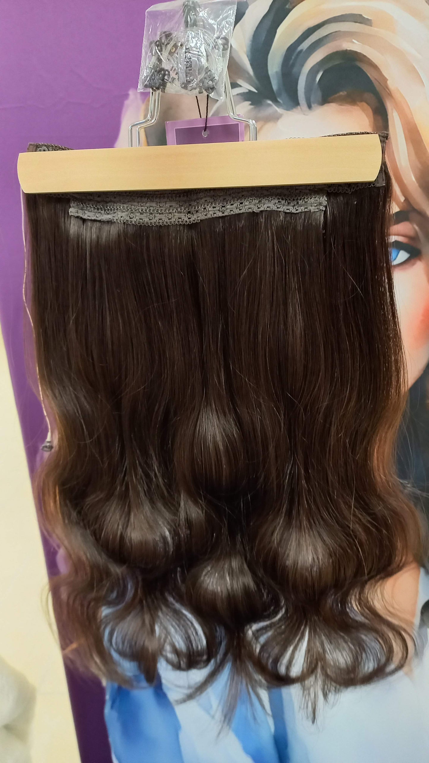 Clip In Virgin Russisches Echthaar Extensions Dunkelbraun mit Draht Flip In
