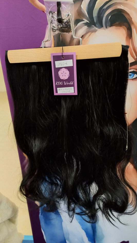 Clip In Virgin Russisches Echthaar Extensions Schwarz mit Draht Flip In