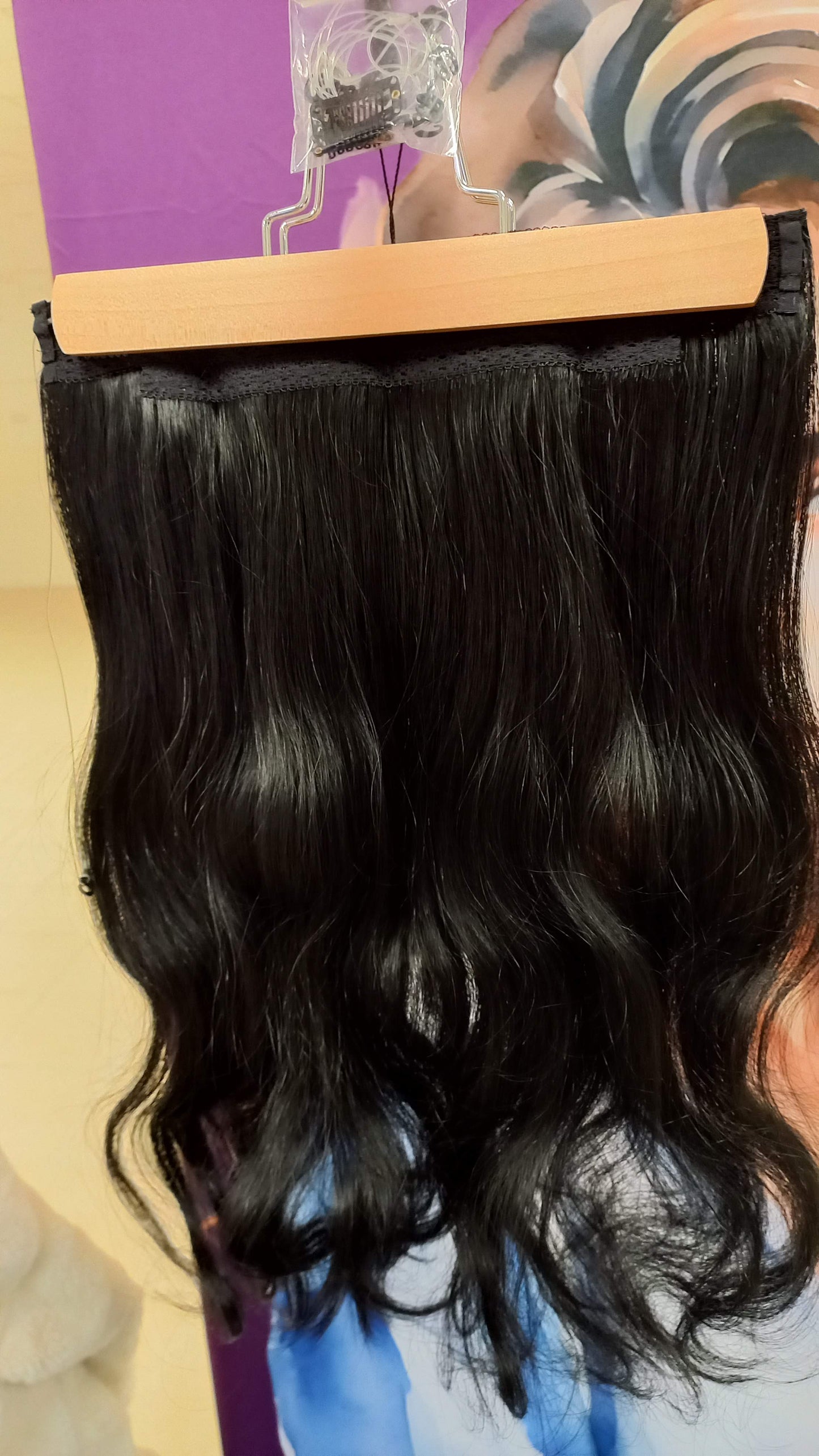 Clip In Virgin Russisches Echthaar Extensions Schwarz mit Draht Flip In