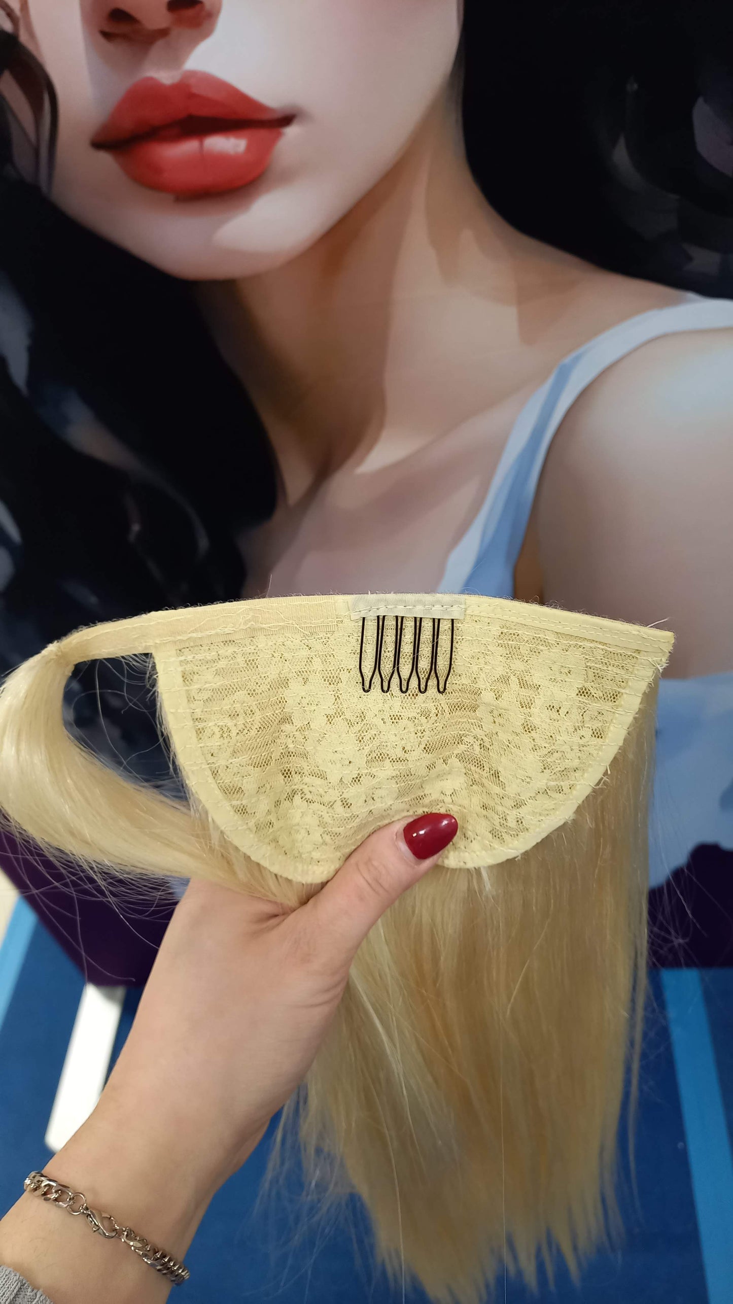 Pferdeschwanz Ponytail Clip In Russisches Echthaar Extensions Platinblond