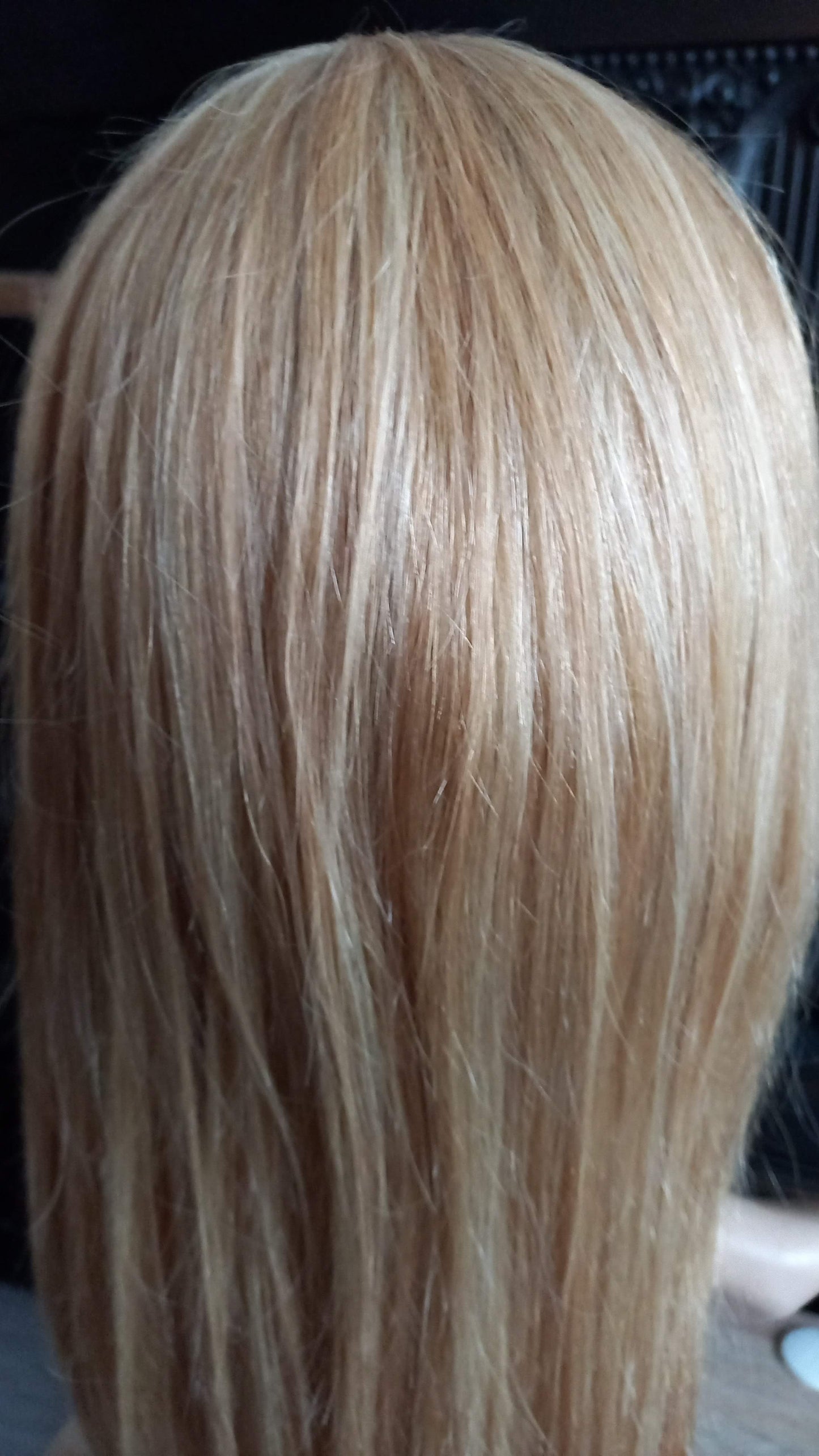 Lang Echthaarperücke Hell Blond mit Pony