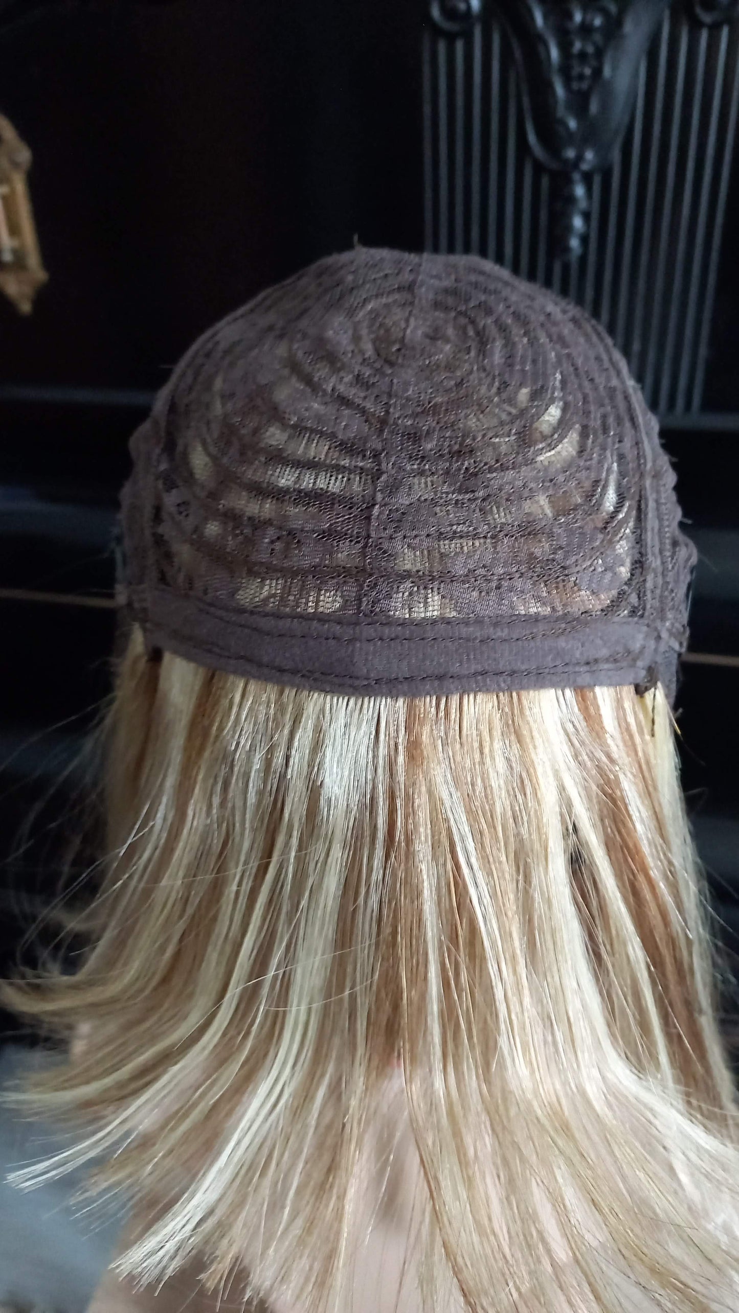 Lang Echthaarperücke Hell Blond mit Pony
