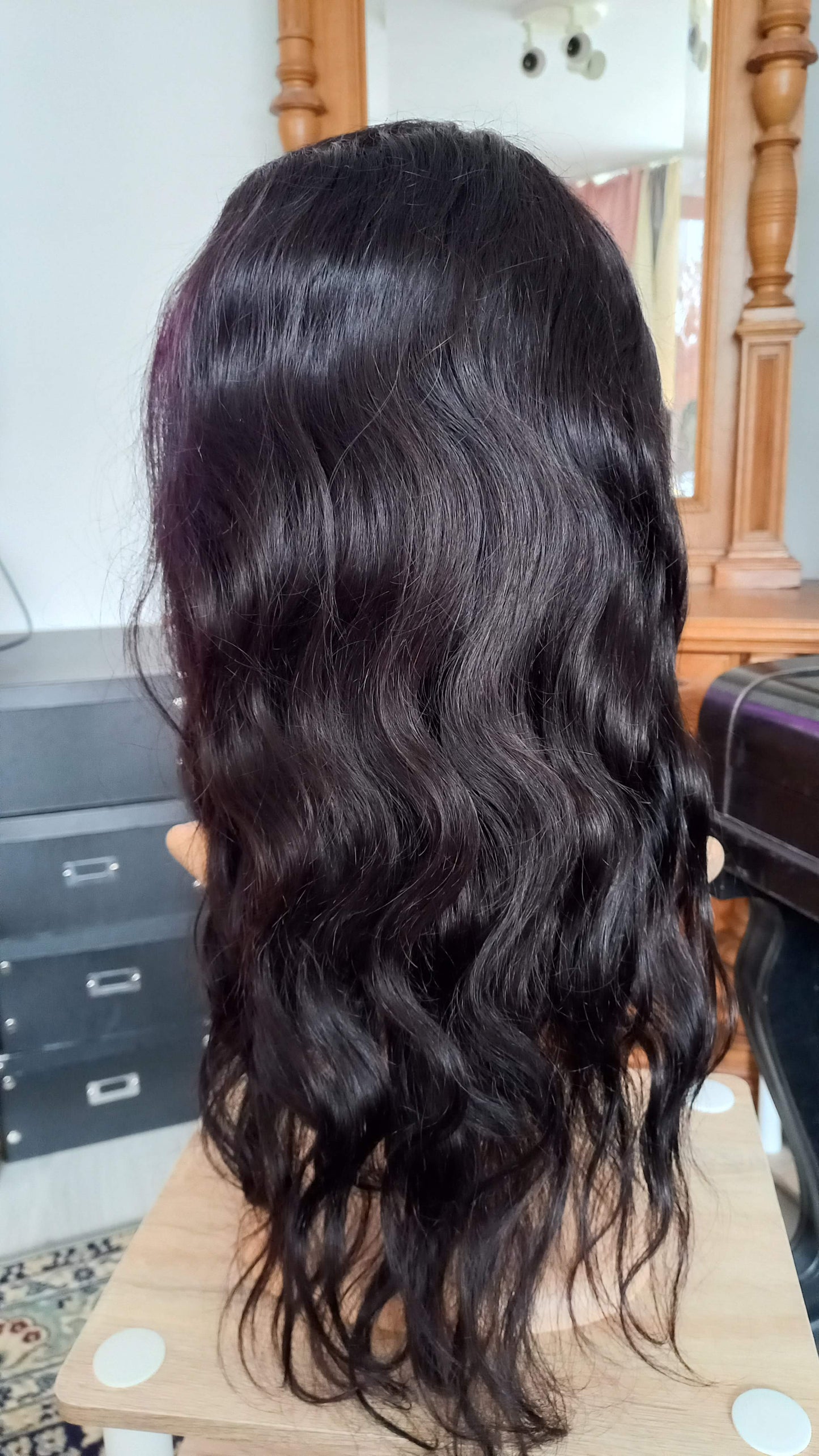 Körperwelle leimlose Echthaar Perücke Schwarzbraun 5x5