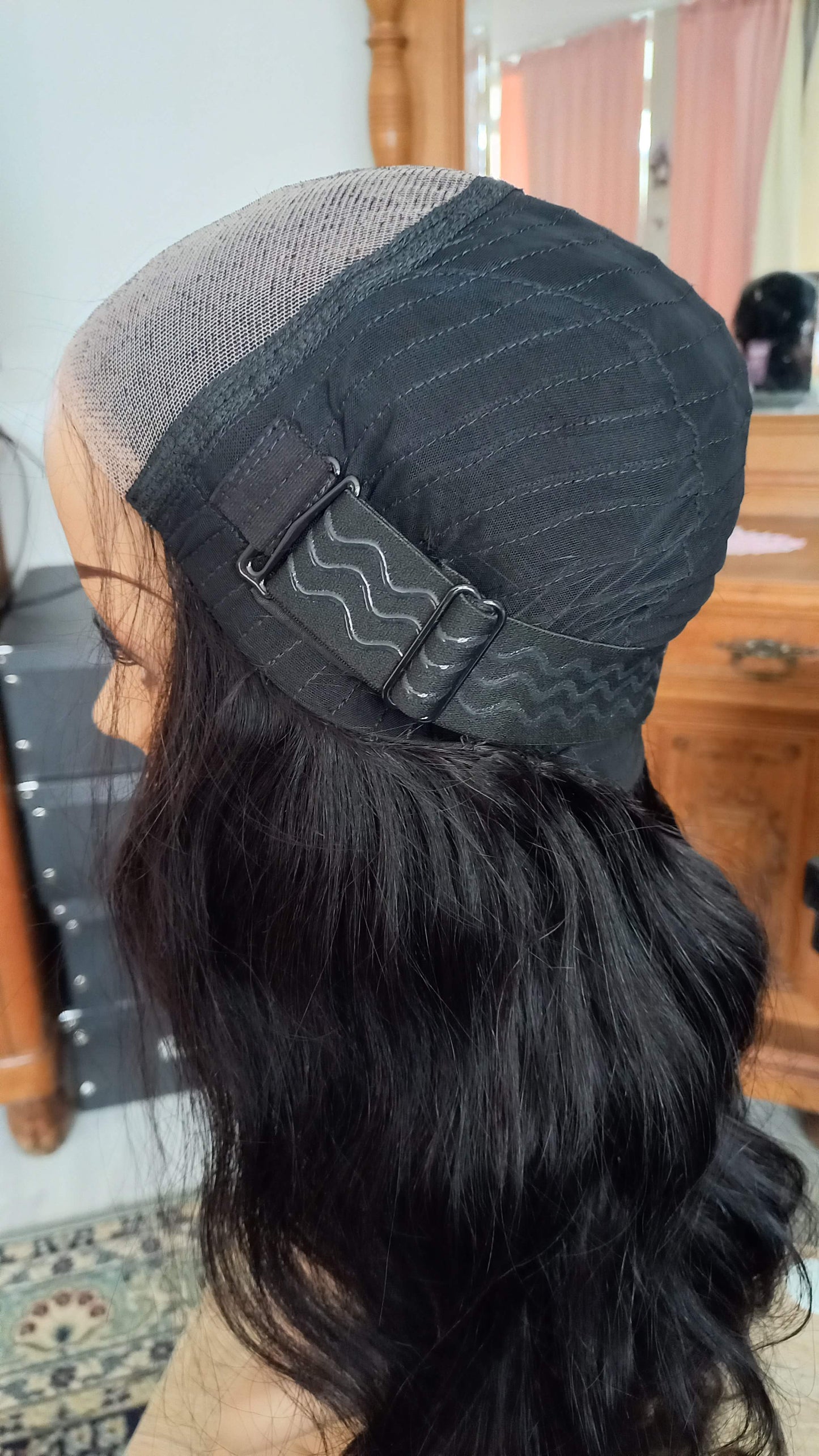 Körperwelle leimlose Echthaar Perücke Schwarzbraun 5x5