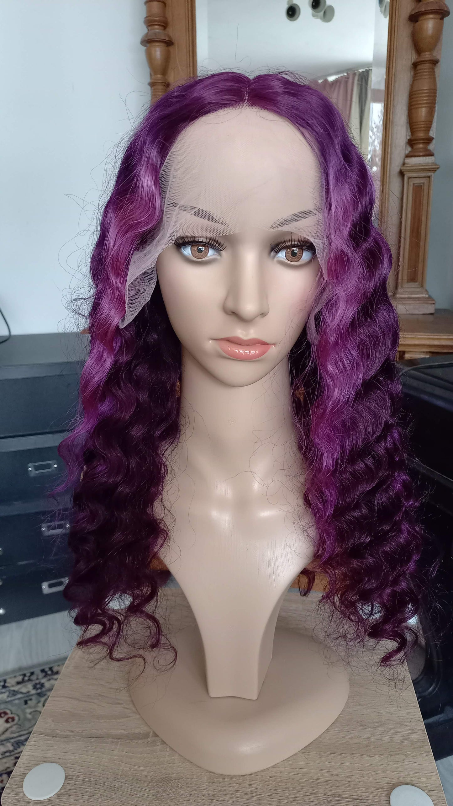 Tiefe Welle T-Part Echthaarperücke Lila Violett