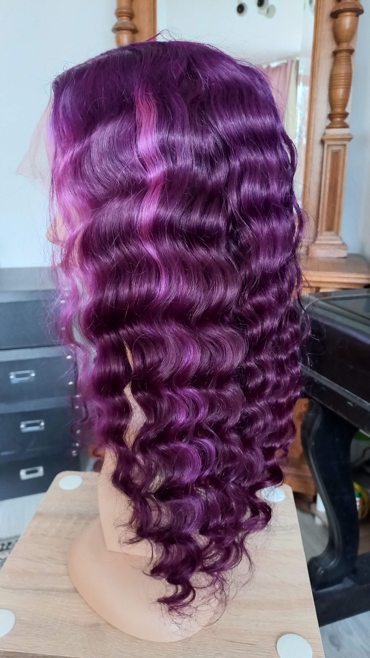 Tiefe Welle T-Part Echthaarperücke Lila Violett