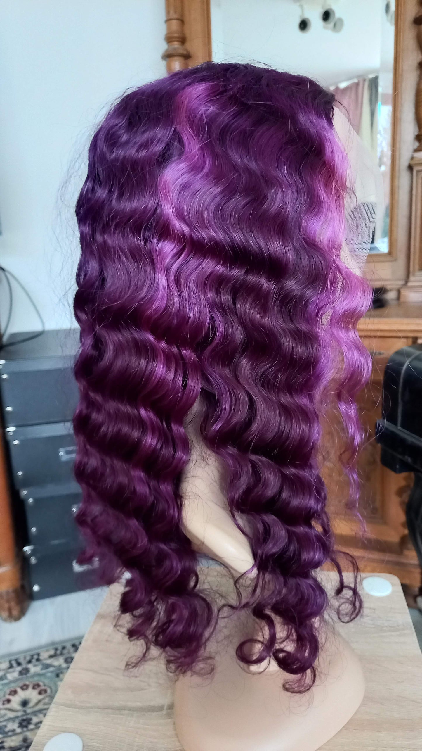 Tiefe Welle T-Part Echthaarperücke Lila Violett