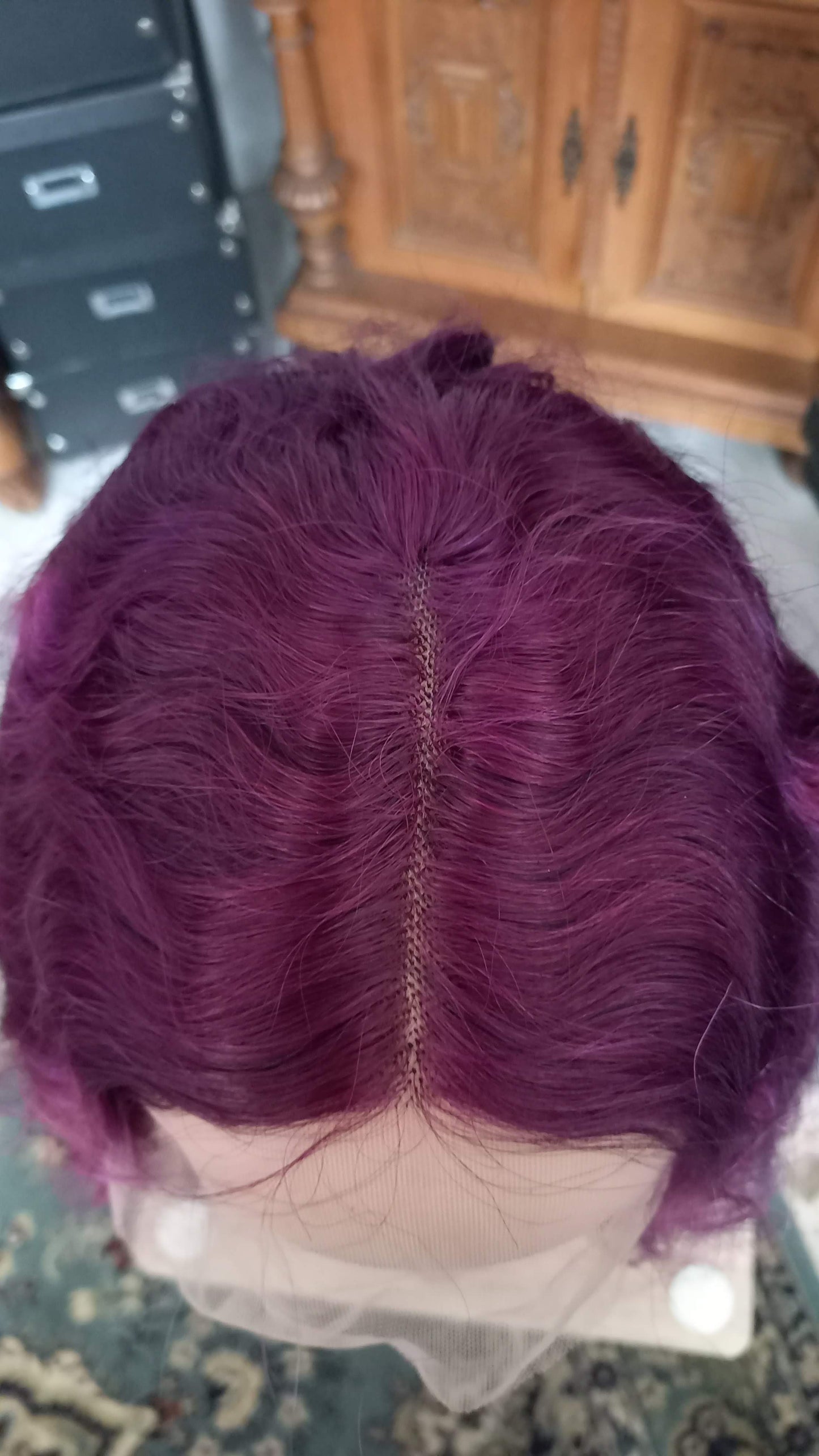 Tiefe Welle T-Part Echthaarperücke Lila Violett