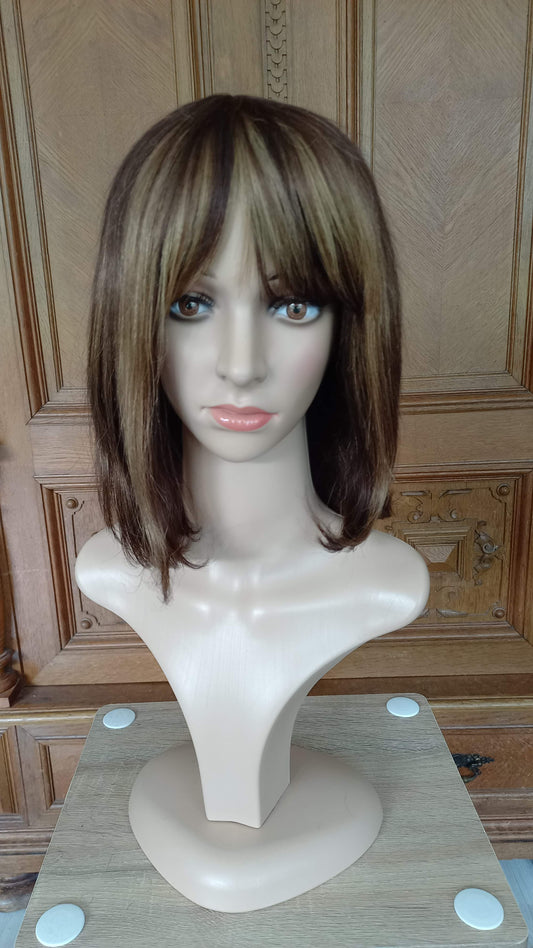 Bob human hair wig straight highlight blonde brown