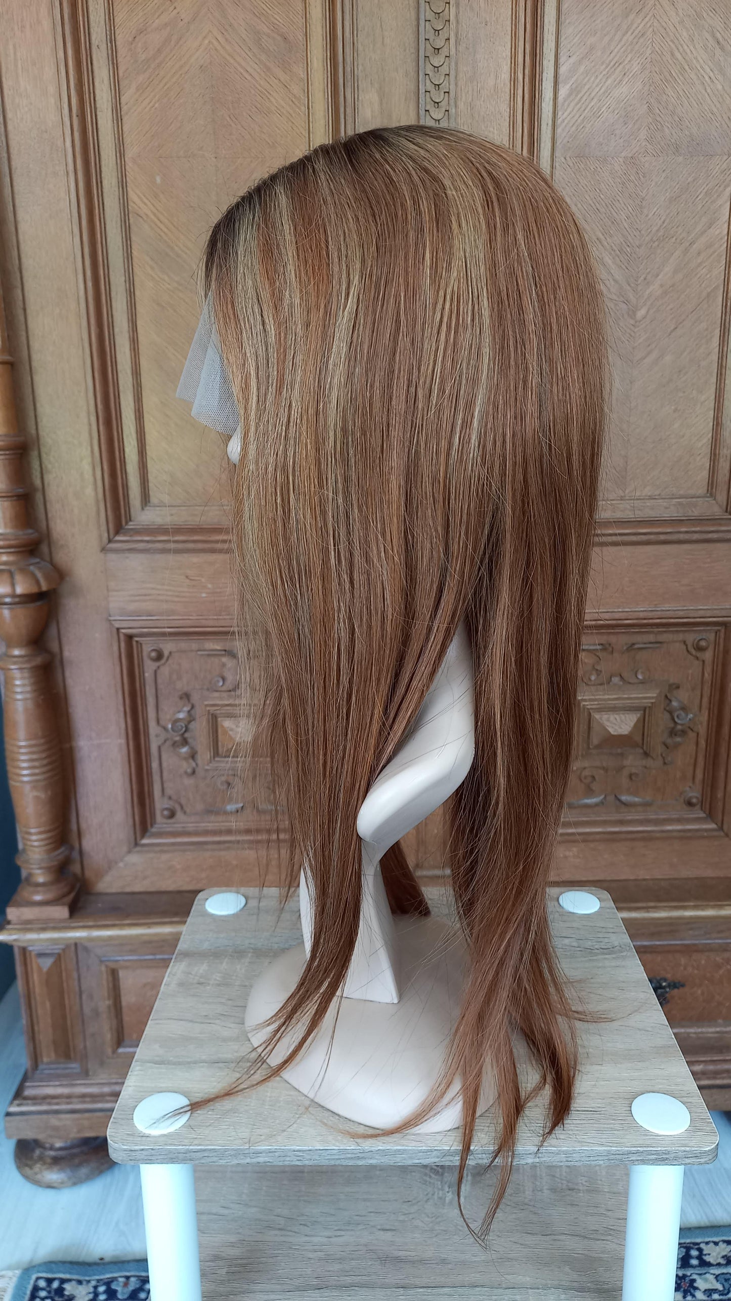 Gerade T-Part Echthaar Perücke Highlight Blond Kastanien
