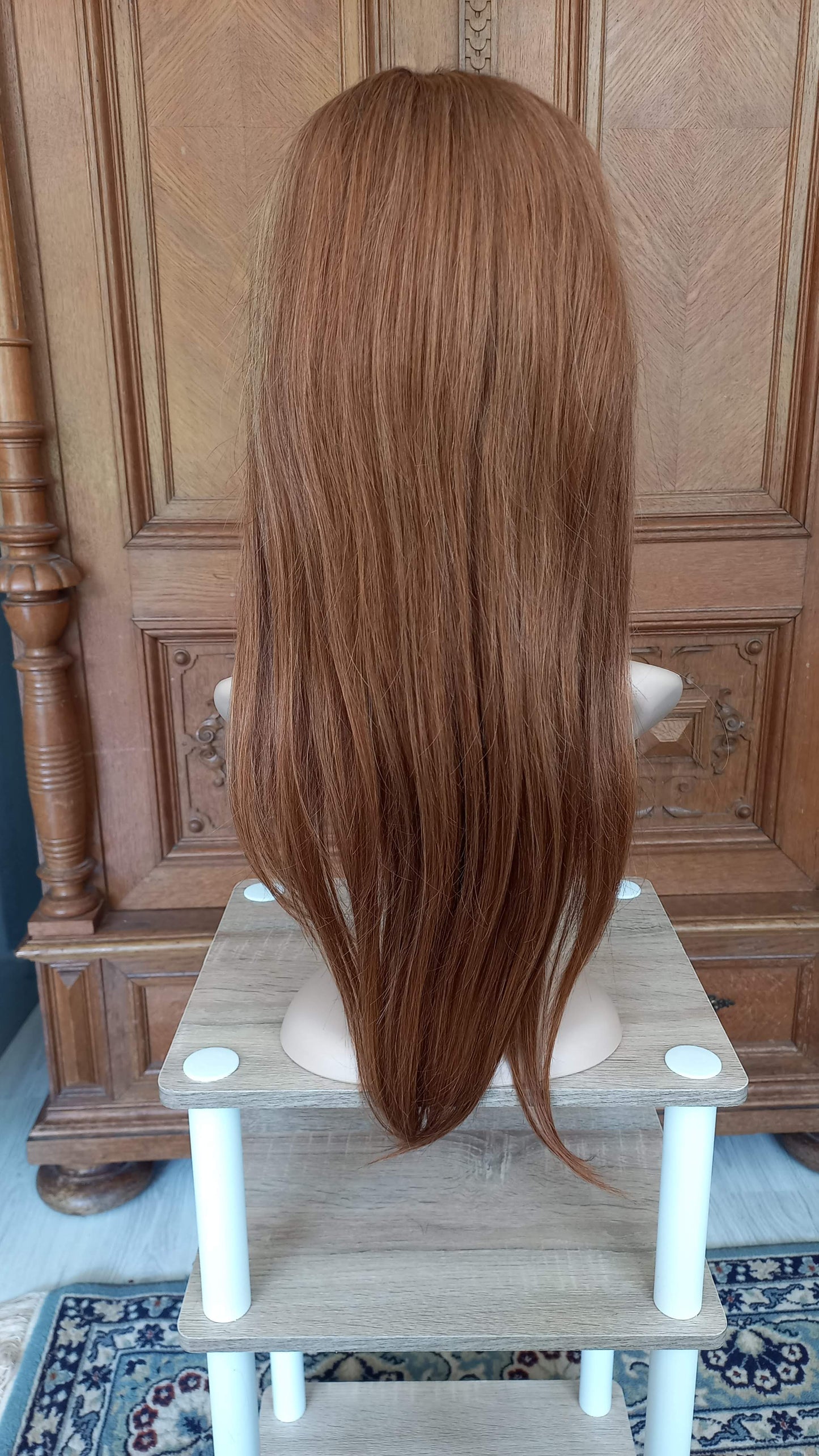 Gerade T-Part Echthaar Perücke Highlight Blond Kastanien