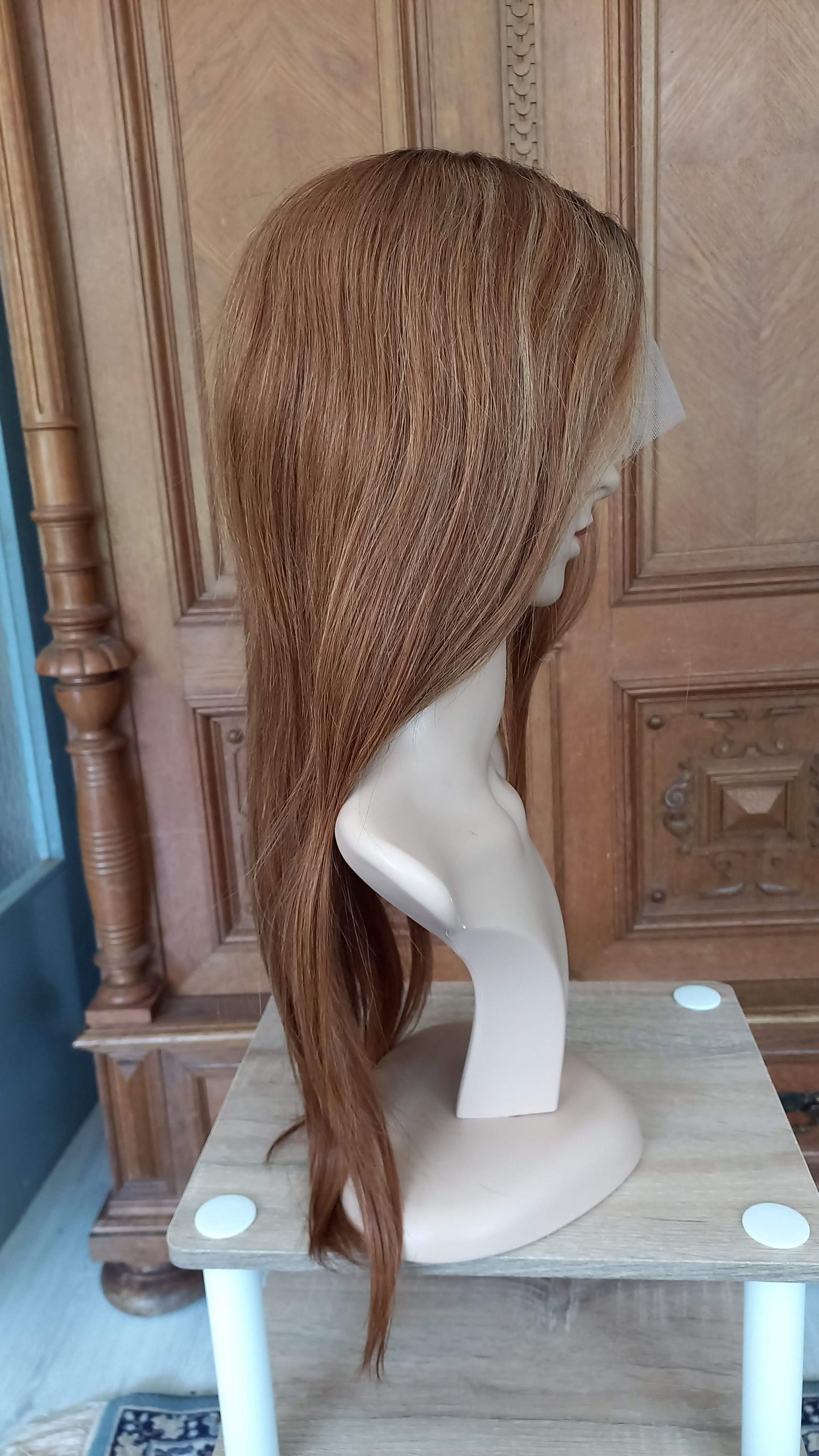 Gerade T-Part Echthaar Perücke Highlight Blond Kastanien