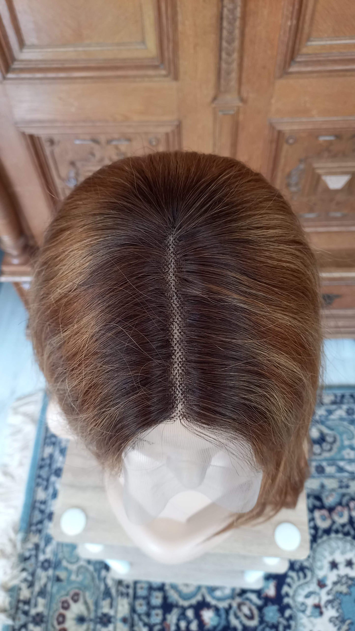 Gerade T-Part Echthaar Perücke Highlight Blond Kastanien