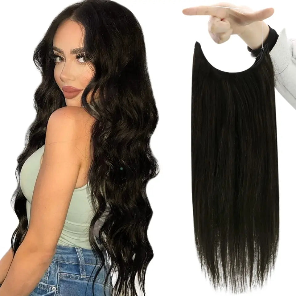 Flip In Echthaar Extensions mit Clips Schwarzbraun