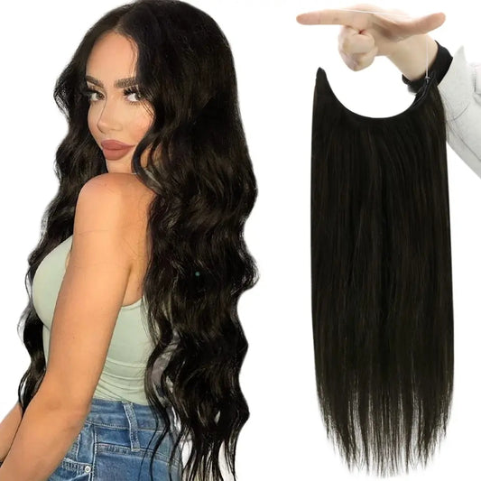 Flip In Echthaar Extensions mit Clips Schwarzbraun