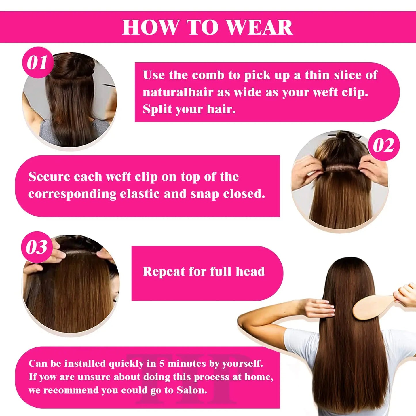 Clip In gerade Echthaar Extensions 8 Stück