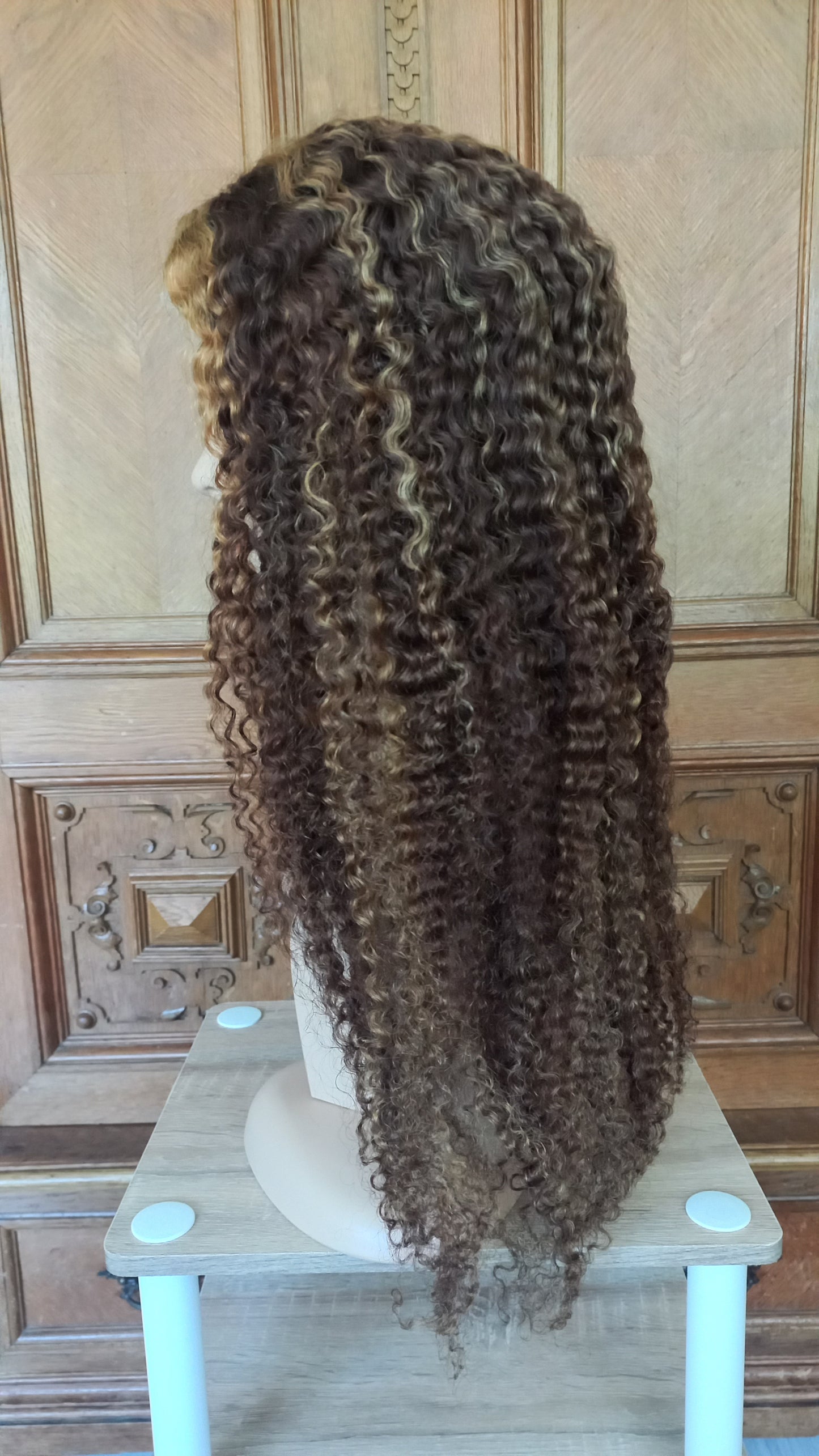Kinky Lockiges Echthaarperücke Highlight Honig Blond Braun