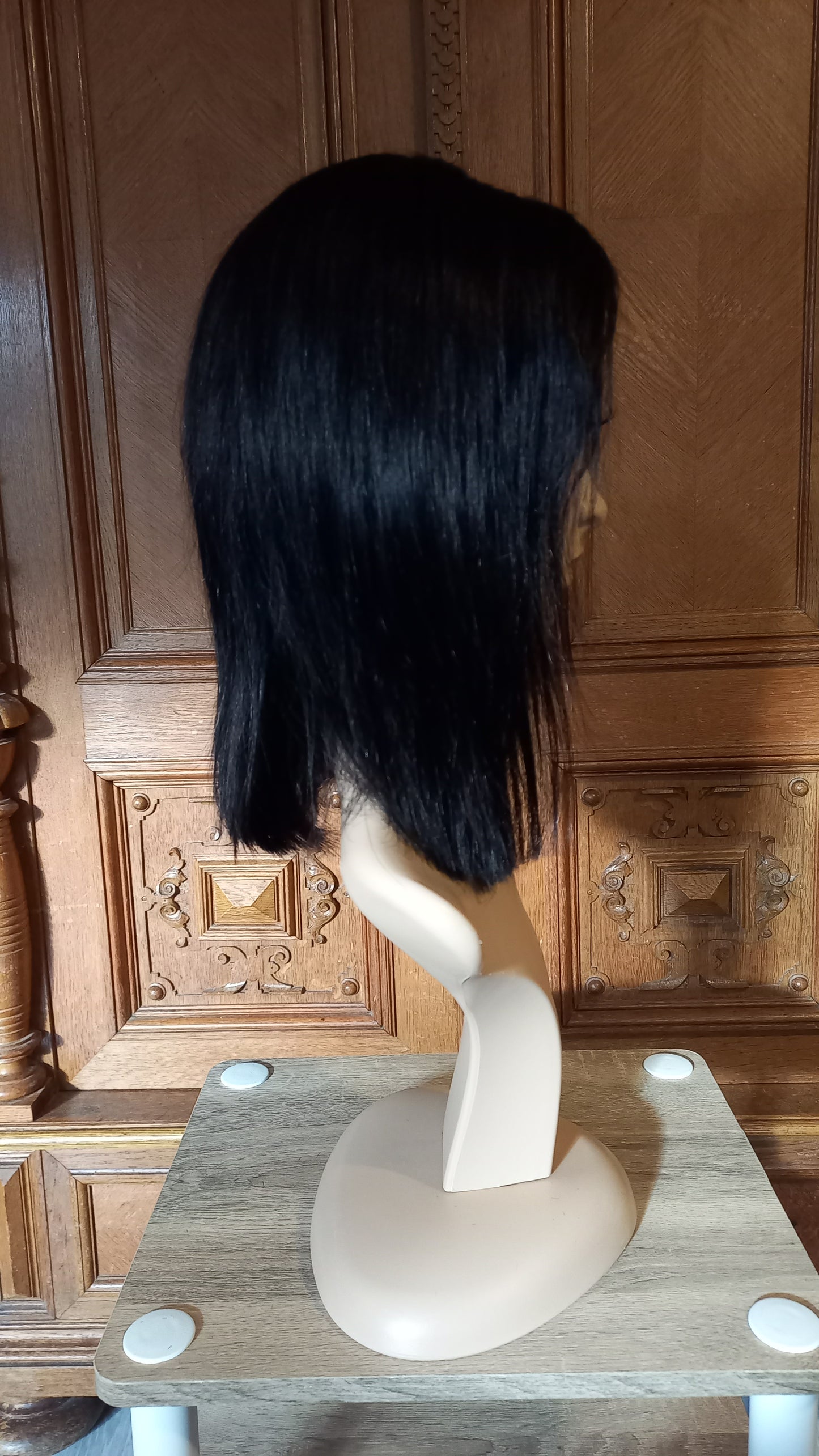 Bob Gerade Leimlose Echthaar Perücke Schwarzbraun