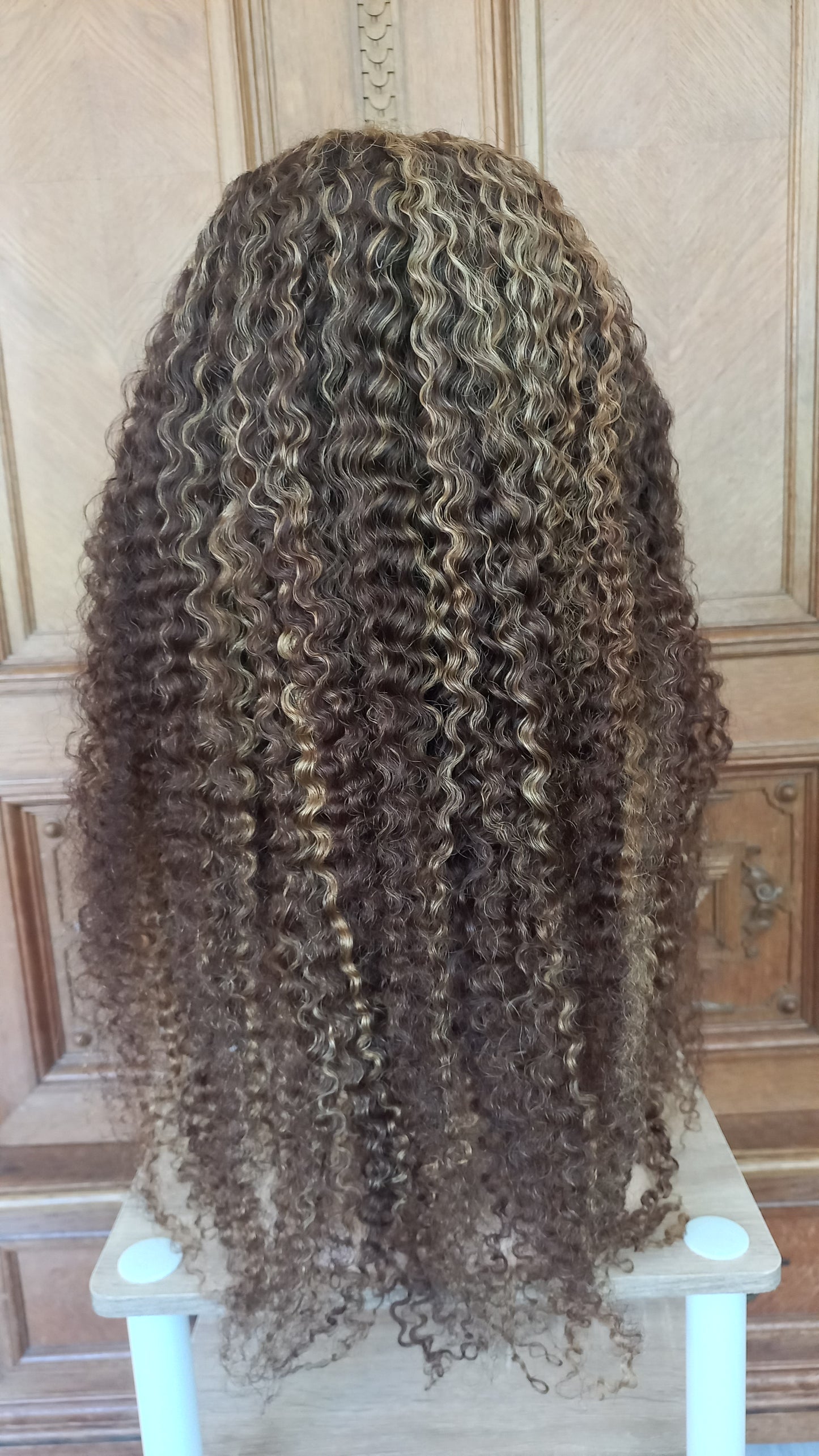 Kinky Lockiges Echthaarperücke Highlight Honig Blond Braun