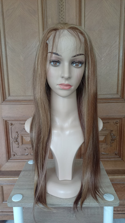 Straight Human Hair Wig Highlight Honey Blonde 4x4