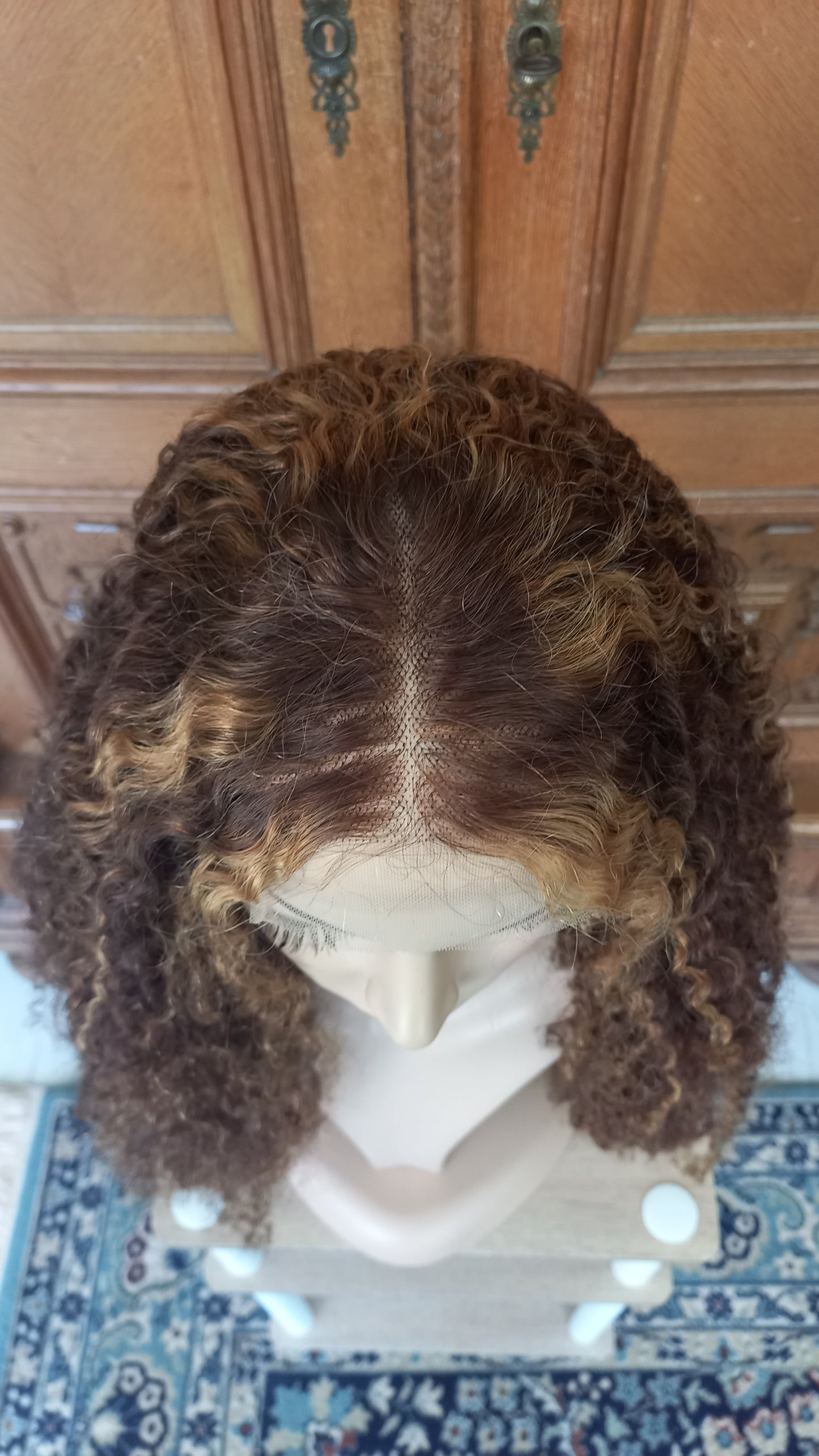 Kinky Lockiges Echthaarperücke Highlight Honig Blond Braun