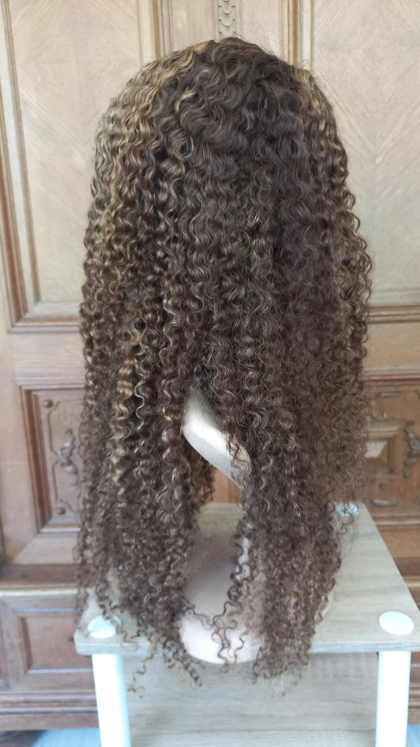 Kinky Lockiges Echthaarperücke Highlight Honig Blond Braun