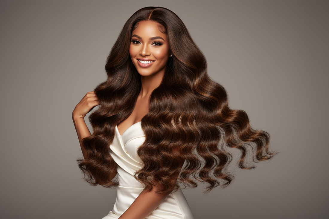 Donna con parrucca lunga in capelli veri Remy - Aspetto naturale e professionale