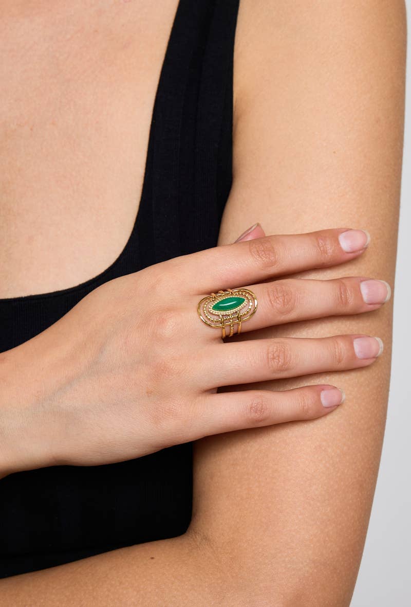 Eleganter Edelstahl-Ring mit blauem Stein 424RX89 | BYREN ÉLINE L'ATELIER