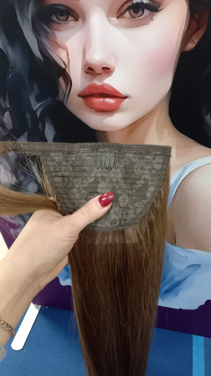 Pferdeschwanz Ponytail Clip In Russisches Echthaar Extensions Kastanien