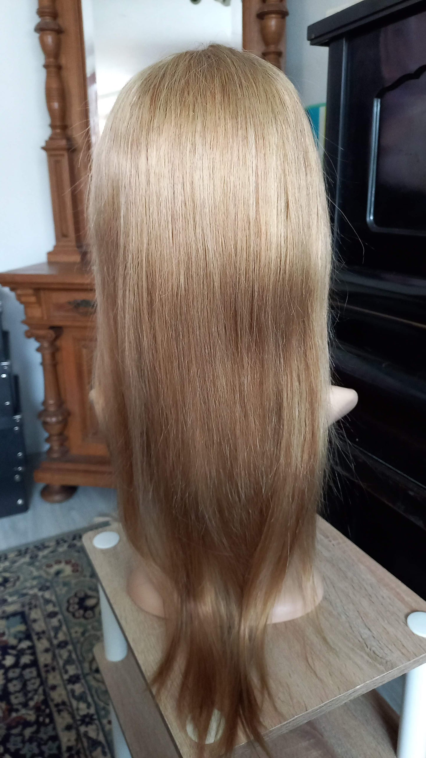 Long human hair wig ombre blonde with bangs