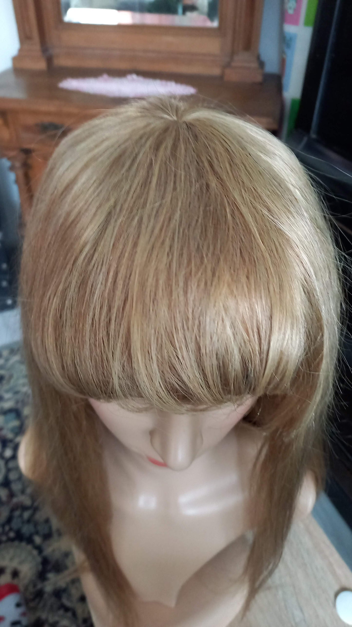 Long human hair wig ombre blonde with bangs