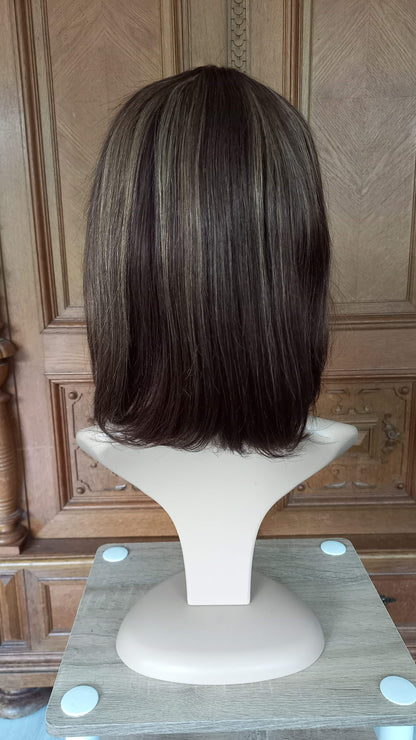 Bob Echthaarperücke Glatt Highlight Blond Braun