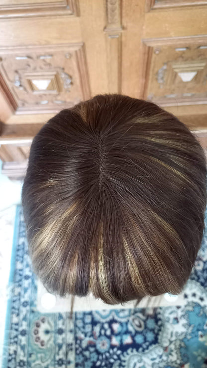 Bob Echthaarperücke Glatt Highlight Blond Braun