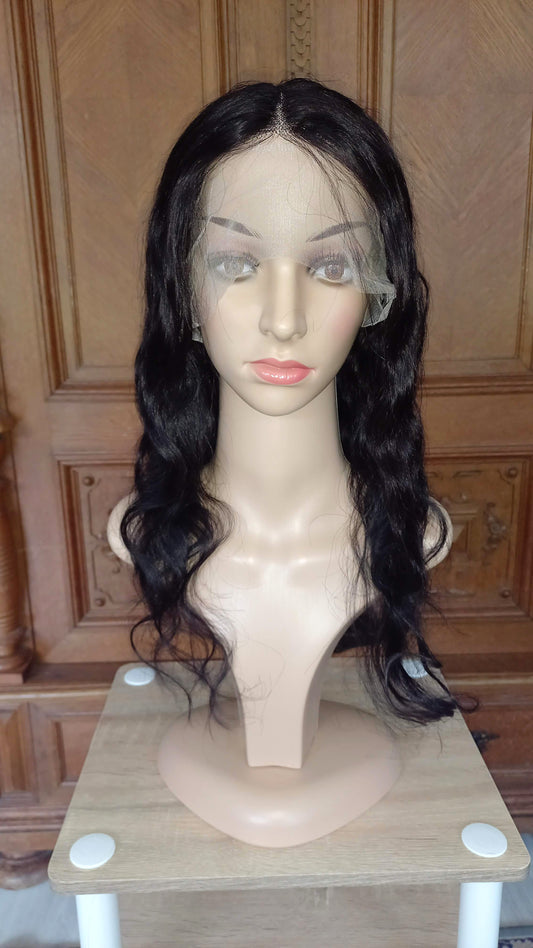 Körper Welle T-Part Echthaarperücke Schwarzbraun 55 cm
