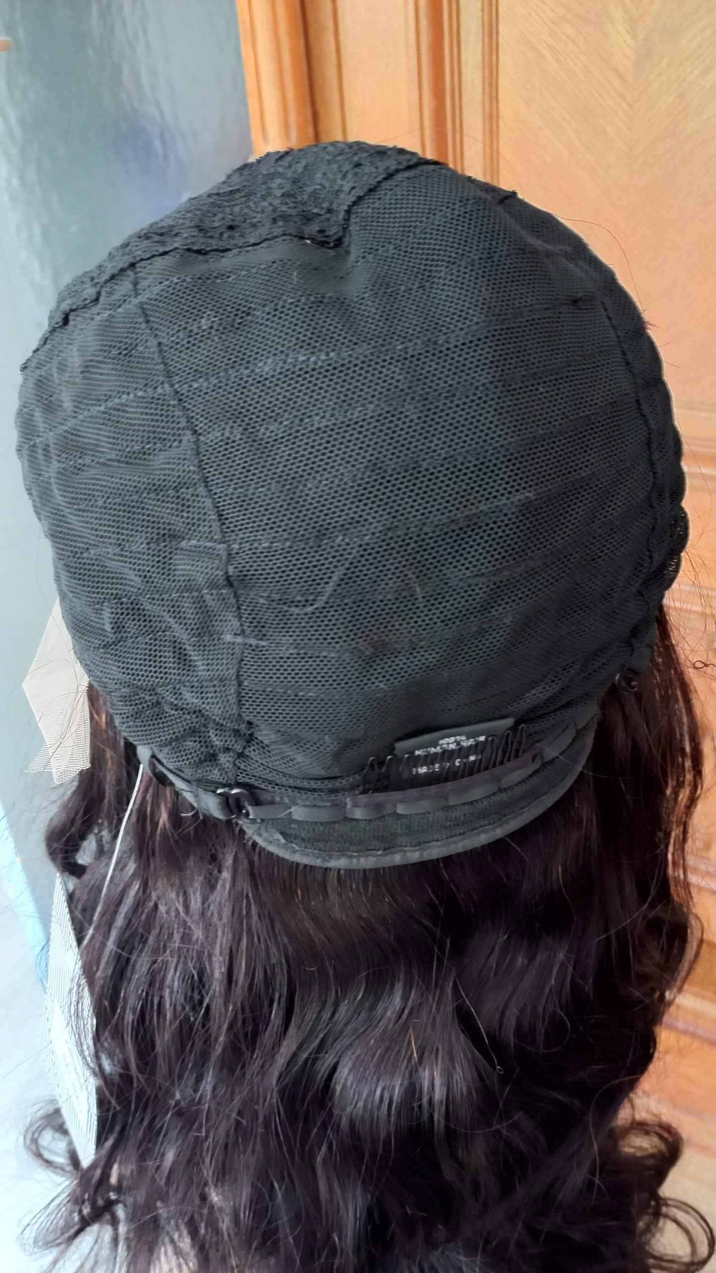 Körper Welle T-Part Echthaarperücke Schwarzbraun 45 cm