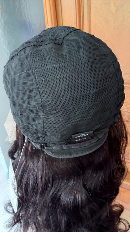 Körper Welle T-Part Echthaarperücke Schwarzbraun 45 cm