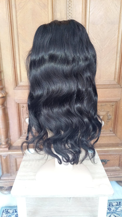 Körper Welle T-Part Echthaarperücke Schwarzbraun 45 cm