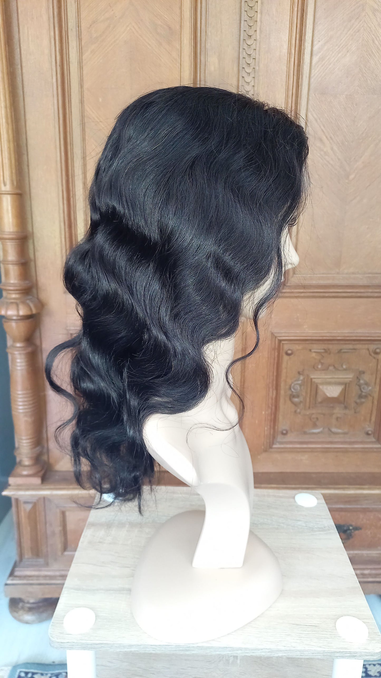 Körper Welle T-Part Echthaarperücke Schwarzbraun 45 cm