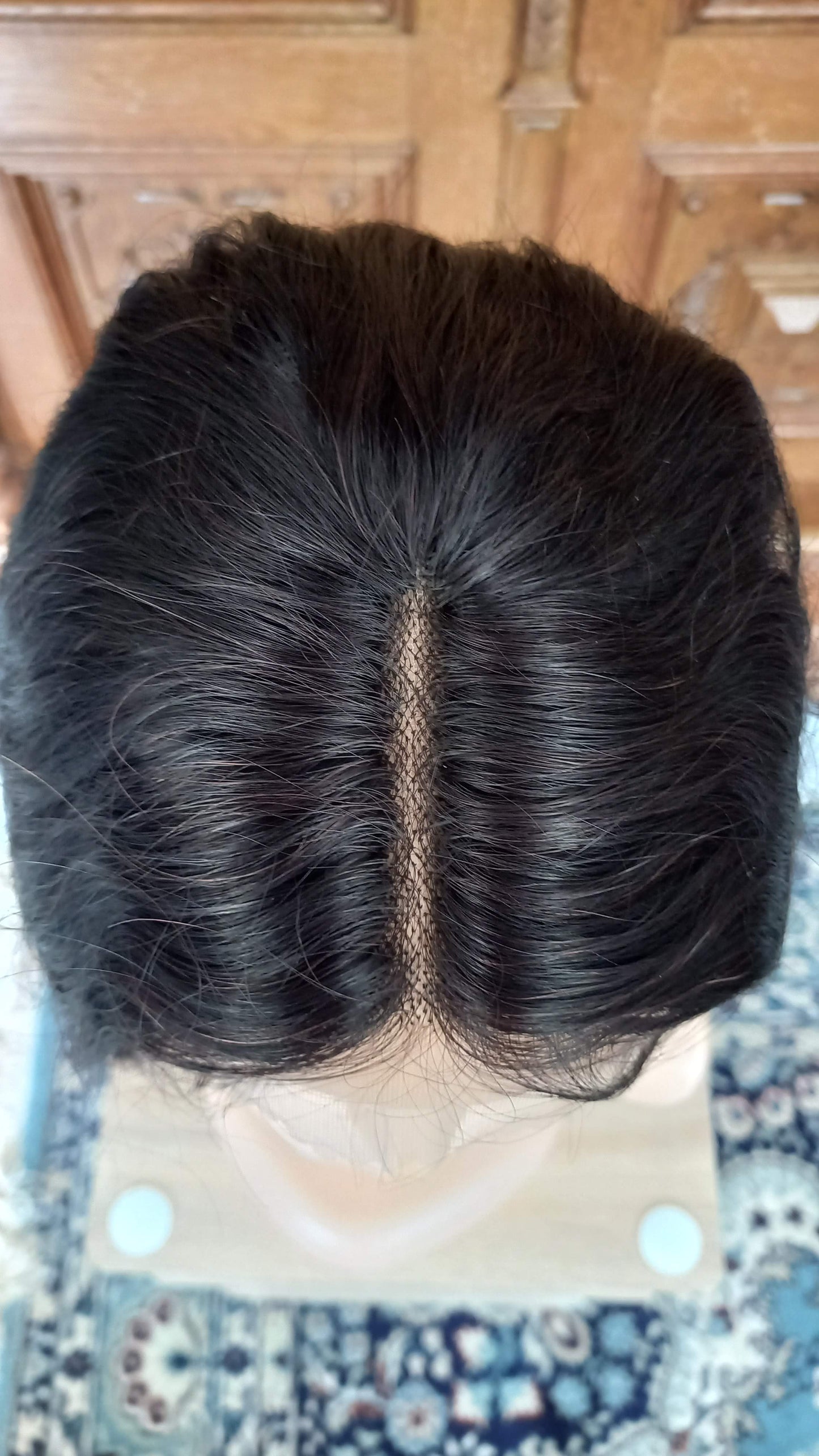 Körper Welle T-Part Echthaarperücke Schwarzbraun 45 cm