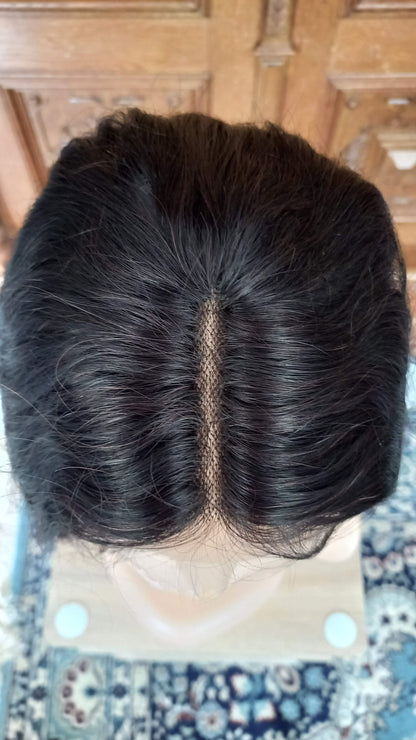 Körper Welle T-Part Echthaarperücke Schwarzbraun 45 cm