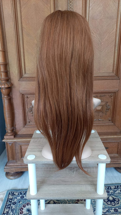 Gerade T-Part Echthaar Perücke Highlight Blond Kastanien